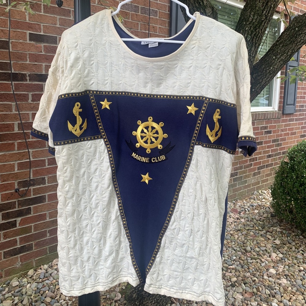 Nicole Valentine Vintage Marine Club Nautical‎ Anchor Star Patchwork Top Best L